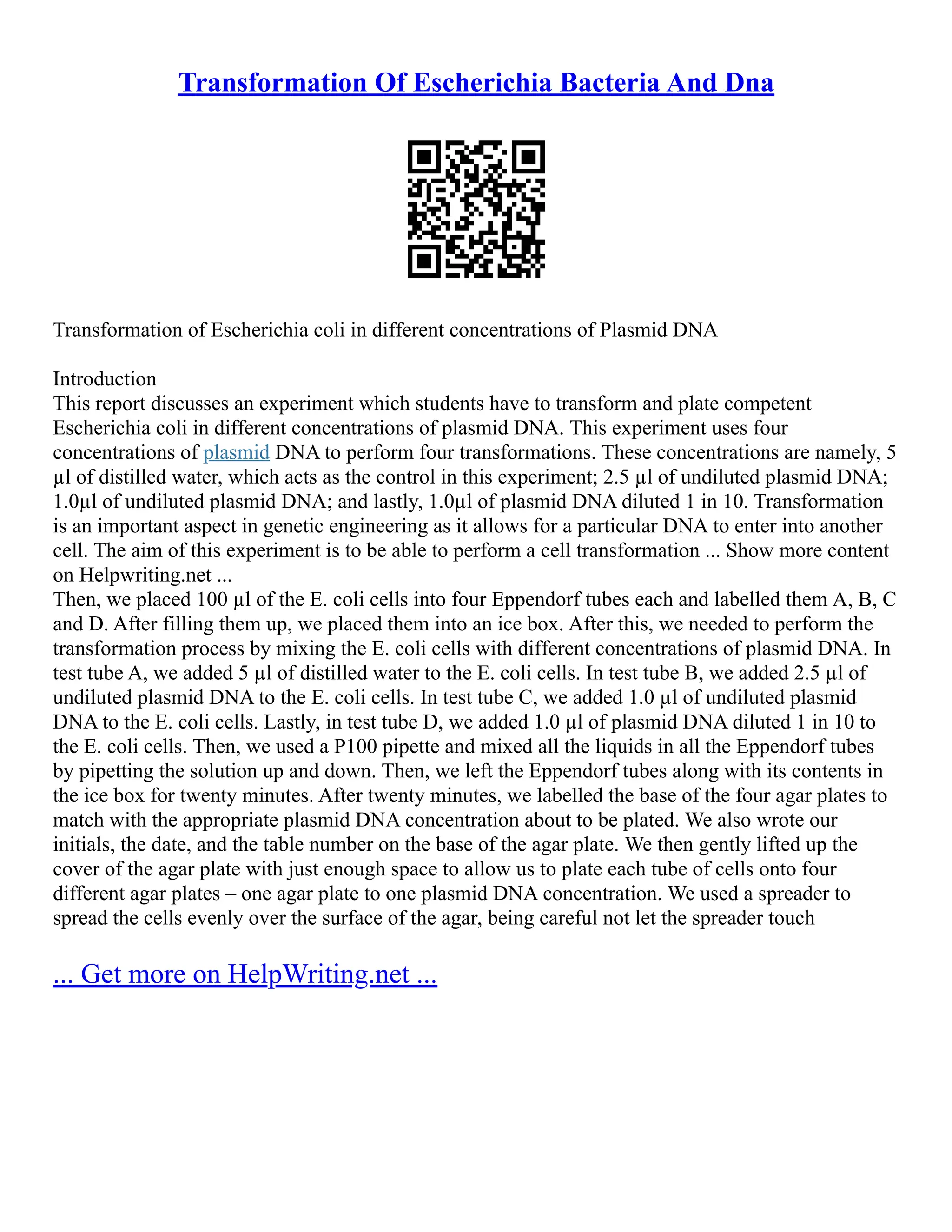 Biological Transformation Of Bacteria And Pglo Plasmid Dna | PDF