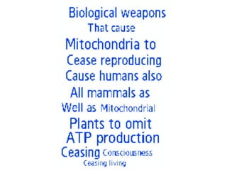 Biological weapons that cause mitochondria to cease reproducing cause absence of atp production causing death