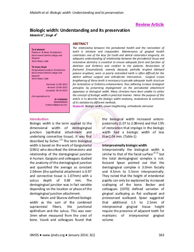 malathi et al biologic width understanding and its preservation ijmds wwwijmds