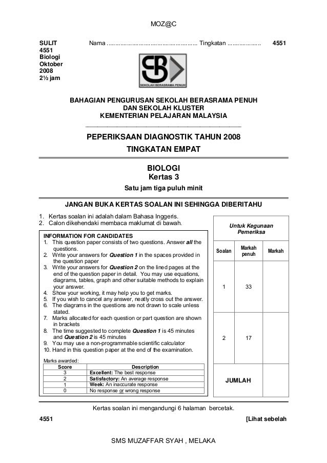 Soalan Diagnostik Sbp Tingkatan 4 Fizik - Selangor w