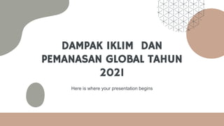 DAMPAK IKLIM DAN
PEMANASAN GLOBAL TAHUN
2021
Here is where your presentation begins
 