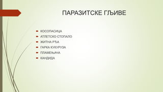ПАРАЗИТСКЕ ГЉИВЕ
 КОСОПАСИЦА
 АТЛЕТСКО СТОПАЛО
 ЖИТНА РЂА
 ГАРКА КУКУРУЗА
 ПЛАМЕЊАЧА
 КАНДИДА
 