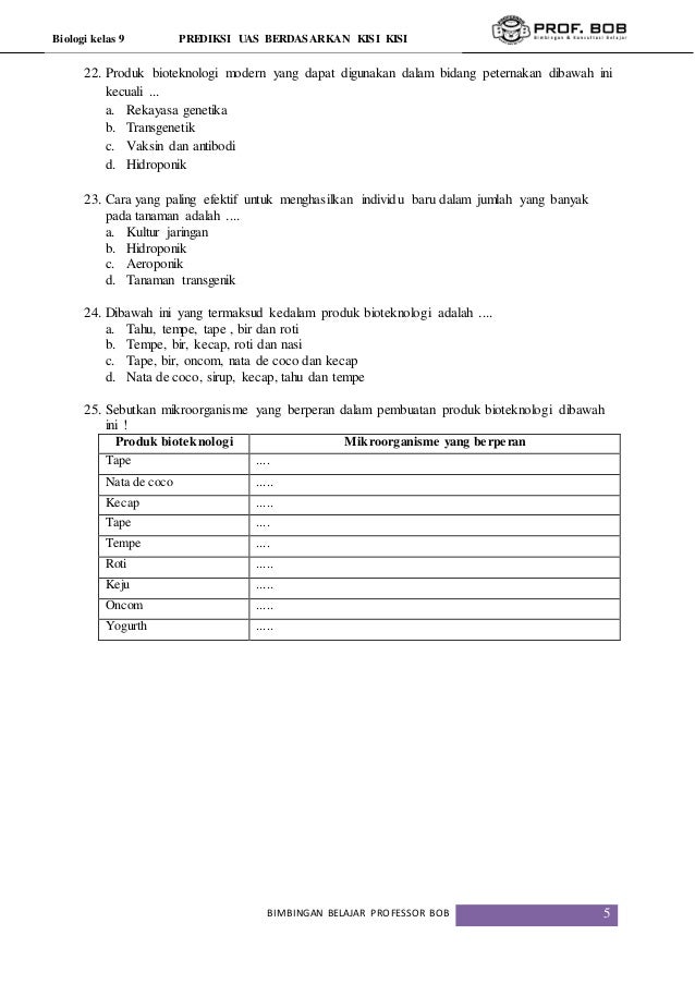 soal prediksi uas Biologi kelas 9