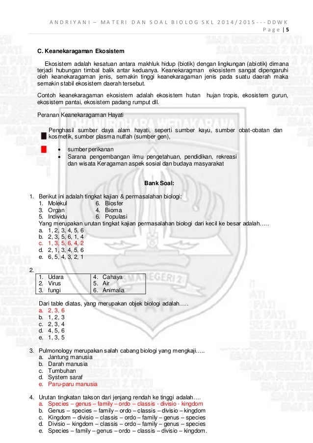 Biologi materi dan soal sesuai skl 2014 2015