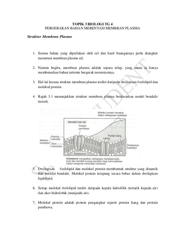 Biologi topik 3 t4 pergerakan bahan merentasi membran plasma
