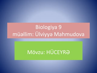 Biologiya 9 
müəllim: Ülviyyə Mahmudova 
Mövzu: HÜCEYRƏ 
 
