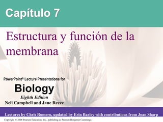 Capítulo 7

 Estructura y función de la
 membrana

PowerPoint® Lecture Presentations for

         Biology
       Eighth Edition
Neil Campbell and Jane Reece

Lectures by Chris Romero, updated by Erin Barley with contributions from Joan Sharp
Copyright © 2008 Pearson Education, Inc., publishing as Pearson Benjamin Cummings
 