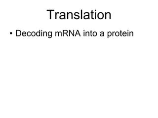 Translation Decoding mRNA into a protein 
