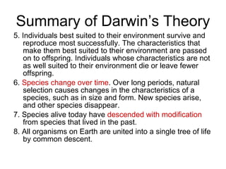 Summary of Darwin’s Theory ,[object Object],[object Object],[object Object],[object Object]