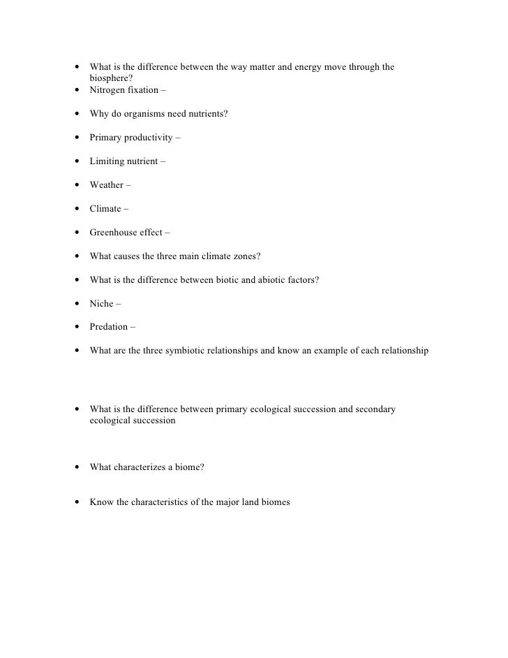 Ecology Study Guide Chapters
