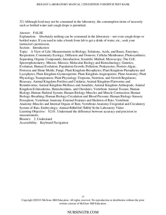 Biology laboratory manual 12th vodopich test bank