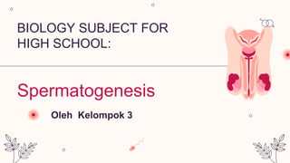BIOLOGY SUBJECT FOR
HIGH SCHOOL:
Spermatogenesis
Oleh Kelompok 3
 