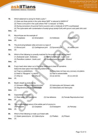 NEET UG 2017 Biology Question Paper | PDF