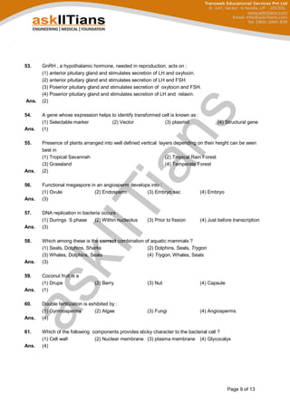 NEET UG 2017 Biology Question Paper | PDF