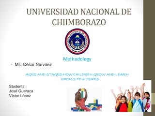 UNIVERSIDAD NACIONAL DE
CHIIMBORAZO
Methodology
• Ms. César Narváez
AGES AND STAGES:HOW CHILDREN GROW AND LEARN
FROM 3 TO 6 YEARS
Students:
José Guaraca
Víctor López
 