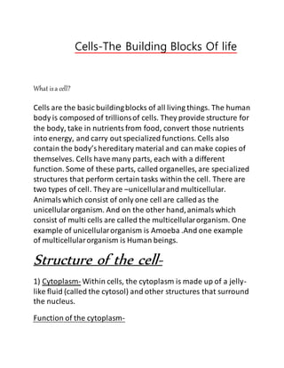 Biol ogy ch 2(cells-the building blocks of life)