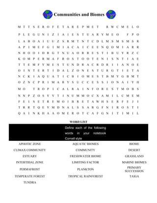 Biology communities biomeswordsearch and activity