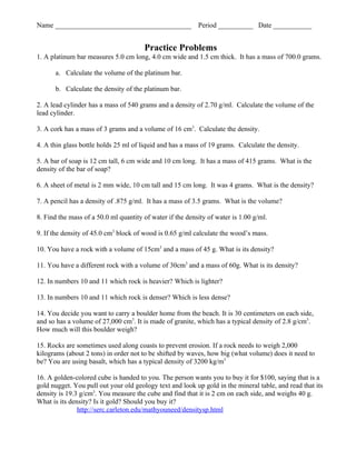 Biology density practice problems