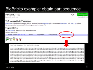 BioBricks example: obtain part sequence June 14, 2008 