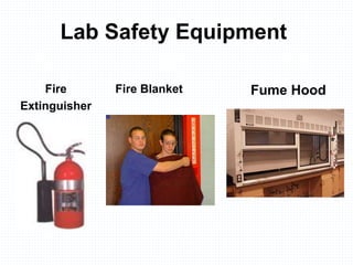 Lab Safety Equipment
Fire
Extinguisher
Fire Blanket Fume Hood
 
