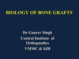 BIOLOGY OF BONE GRAFTSBIOLOGY OF BONE GRAFTS
Dr Gaurav SinghDr Gaurav Singh
Central Institute ofCentral Institute of
OrthopaedicsOrthopaedics
VMMC & SJHVMMC & SJH
 