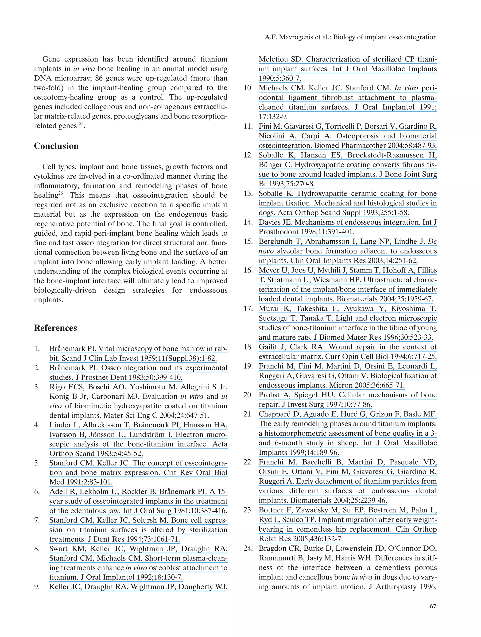 Biology of implant osseointegration : Mechanisms | PDF