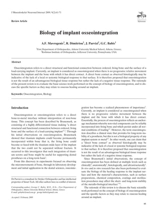 Biology of implant osseointegration : Mechanisms | PDF