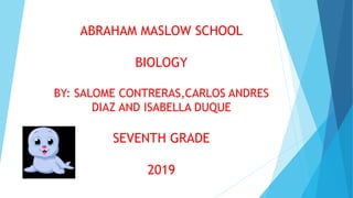 ABRAHAM MASLOW SCHOOL
BIOLOGY
BY: SALOME CONTRERAS,CARLOS ANDRES
DIAZ AND ISABELLA DUQUE
SEVENTH GRADE
2019
 