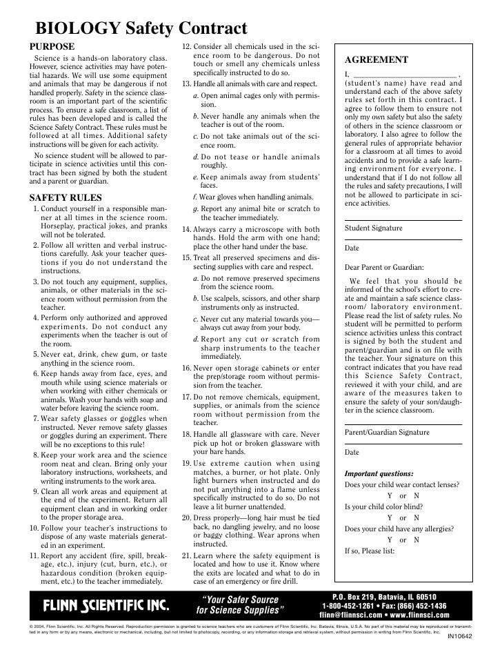biology safety contract lab safety contract