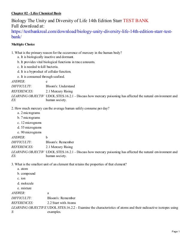 Biology Chapter 1 Test Multiple Choice