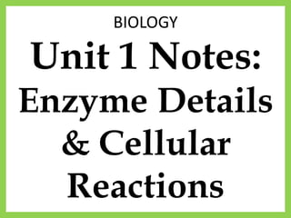 BIOLOGY
Unit 1 Notes:
Enzyme Details
& Cellular
Reactions
 