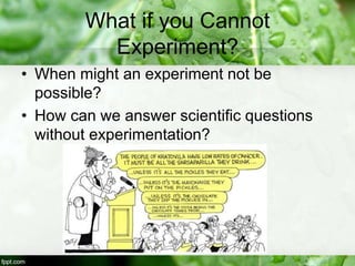 What if you Cannot
Experiment?
• When might an experiment not be
possible?
• How can we answer scientific questions
without experimentation?
 