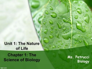 Unit 1: The Nature
of Life
Chapter 1: The
Science of Biology
Ms. Petrucci
Biology
 