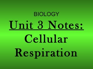 BIOLOGY
Unit 3 Notes:
Cellular
Respiration
 