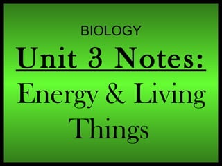 BIOLOGY

Unit 3 Notes:
Energy & Living
Things

 