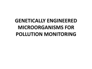 GENETICALLY ENGINEERED 
MICROORGANISMS FOR 
POLLUTION MONITORING 
 