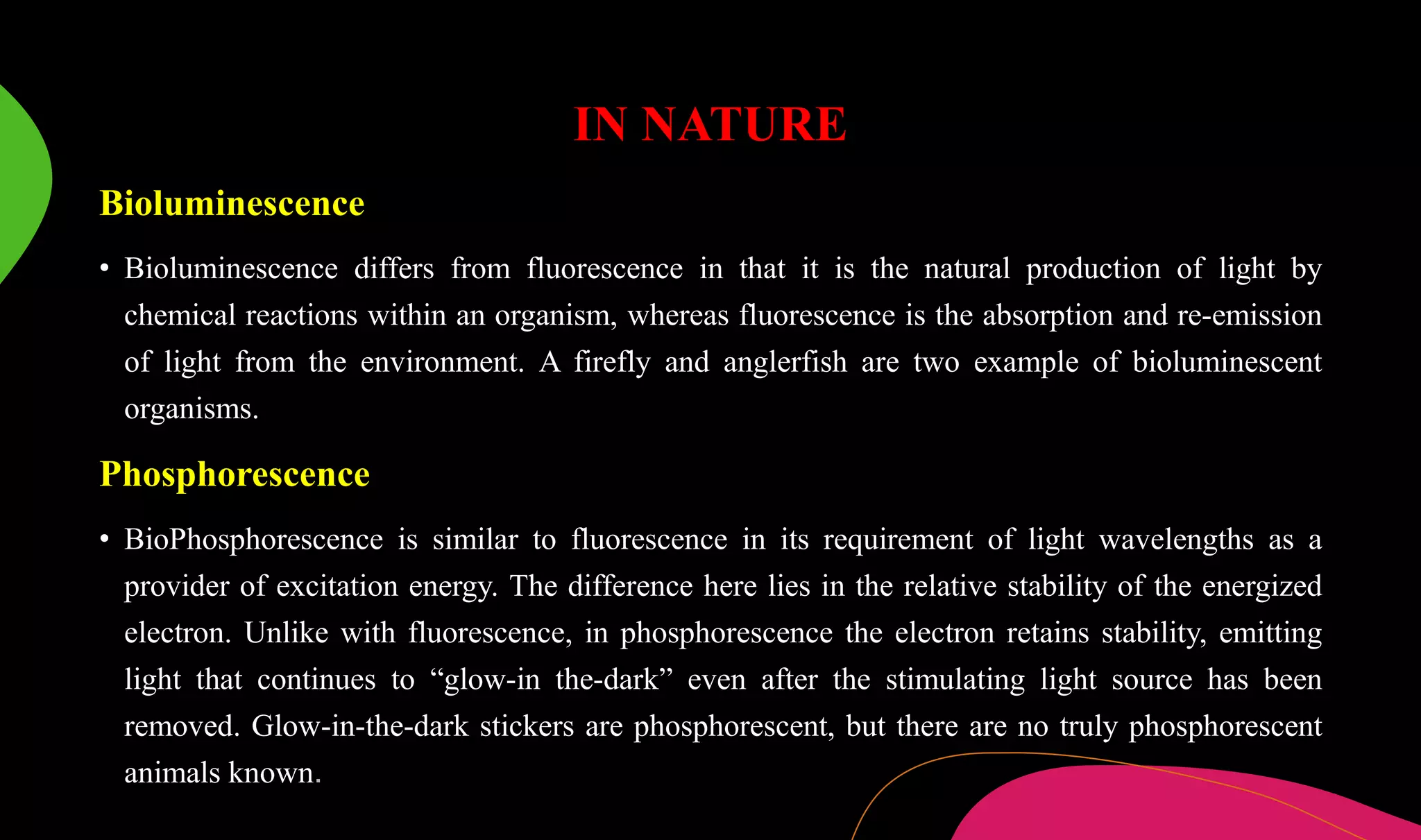 Bioluminescence,fluorescence and phosphorescence | PPTX | Chemistry ...