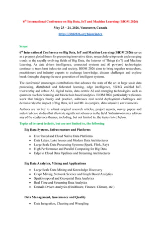 6th International Conference on Big Data, IoT and Machine Learning ...