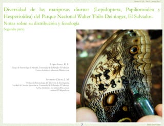 7
Bioma Nº 29, Año 3, marzo 2015
ISSN 2307-0560
Diversidad de las mariposas diurnas (Lepidoptera, Papilionoidea y
Hesperio...