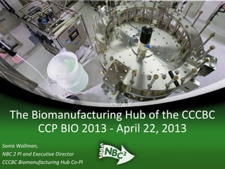 The Biomanufacturing Hub of the CCCBC
CCP BIO 2013 - April 22, 2013
Sonia Wallman,
NBC 2 PI and Executive Director
CCCBC Biomanufacturing Hub Co-PI
 