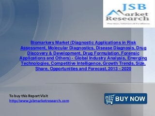 Biomarkers Market (Diagnostic Applications in Risk
Assessment, Molecular Diagnostics, Disease Diagnosis, Drug
Discovery & Development, Drug Formulation, Forensic
Applications and Others) - Global Industry Analysis, Emerging
Technologies, Competitive Intelligence, Growth Trends, Size,
Share, Opportunities and Forecast, 2013 - 2020
To buy this ReportVisit
http://www.jsbmarketresearch.com
 