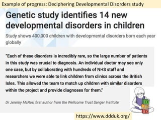 Example of progress: Deciphering Developmental Disorders study
https://www.ddduk.org/
 