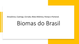 Biomas do Brasil
Amazônico, Caatinga, Cerrado, Mata Atlântica, Pampa e Pantanal.
 