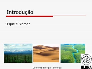 Introdução

O que é Bioma?




                 Curso de Biologia - Ecologia
 