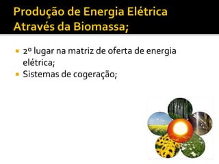  2º lugar na matriz de oferta de energia
  elétrica;
 Sistemas de cogeração;
 