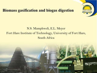Biomass gasification and biogas digestion
N.S. Mamphweli, E.L. Meyer
Fort Hare Institute of Technology, University of Fort Hare,
South Africa
FHIT Renewable energy research
 