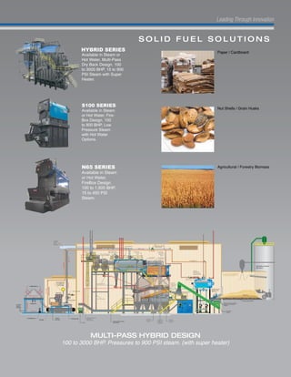 Paper / Cardboard
Nut Shells / Grain Husks
Agricultural / Forestry Biomass
MULTI-PASS HYBRID DESIGN
100 to 3000 BHP. Pressures to 900 PSI steam. (with super heater)
 