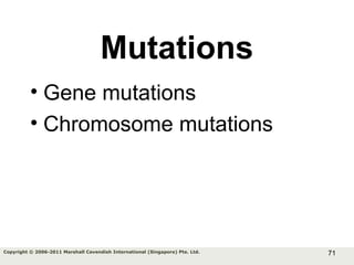 71Copyright © 2006-2011 Marshall Cavendish International (Singapore) Pte. Ltd.
Mutations
• Gene mutations
• Chromosome mutations
 