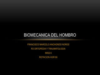FRANCISCO MARCELO ANCHONDO NORES
R3 ORTOPEDIA Y TRAUMATOLOGIA
IMSS 6
ROTACION HGR 66
BIOMECANICA DEL HOMBRO
 