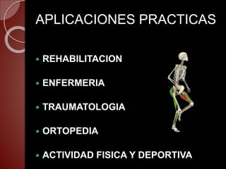 APLICACIONES PRACTICAS
REHABILITACION
ENFERMERIA
TRAUMATOLOGIA
ORTOPEDIA
ACTIVIDAD FISICA Y DEPORTIVA